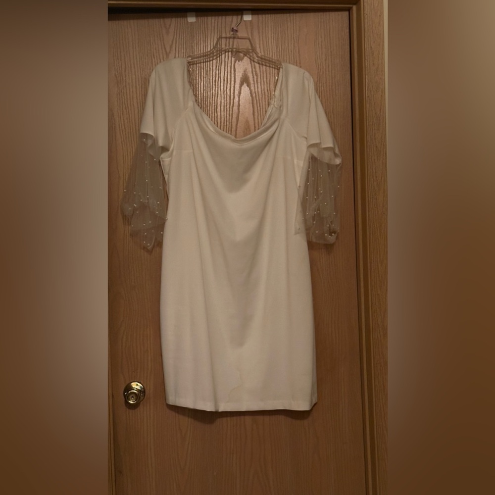White Dress with Sheer Pearl sleeves